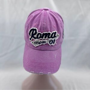 Pink Baseball Cap Distressed Wash Adjustable Roma Italia Embroidered Appliqué